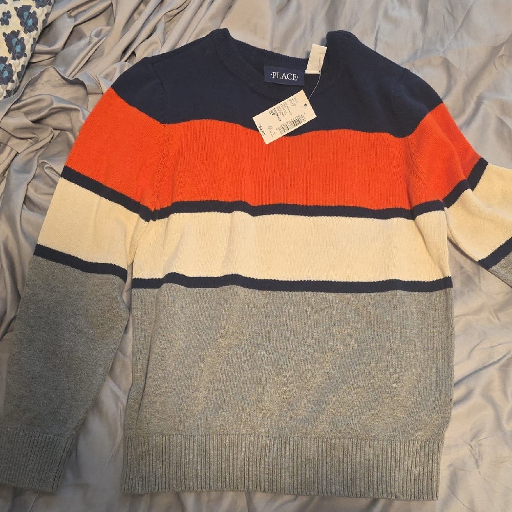 Place Men's Colorblock Sweater - Red, Cream, Gray